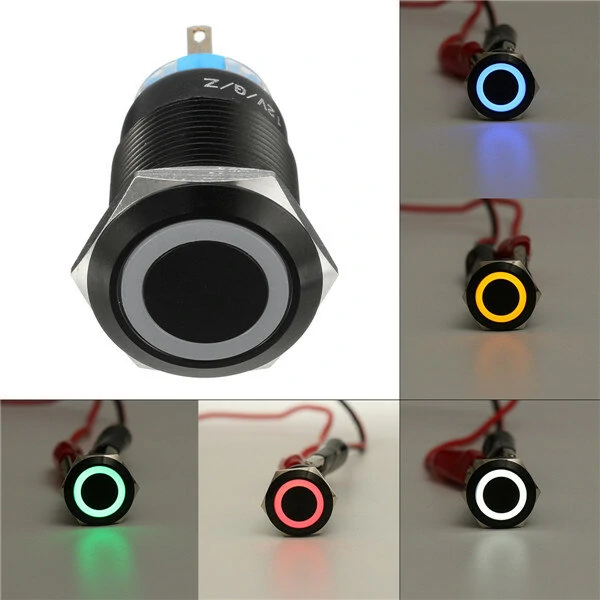 12V 19mm LED Push Button Switch - Waterproof Self-Locking Flat Head | 5 Pins