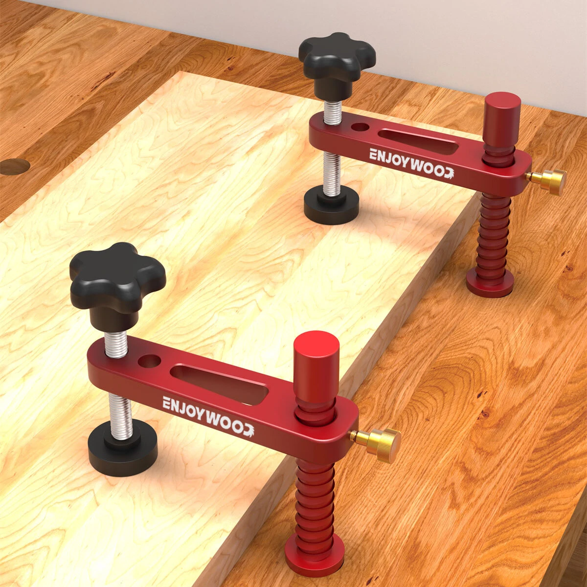 ENJOYWOOD 2 Pack 19mm Bench Dog Hold Down Clamps | Fast-Acting MFT Table Clamp with Protective Pads
