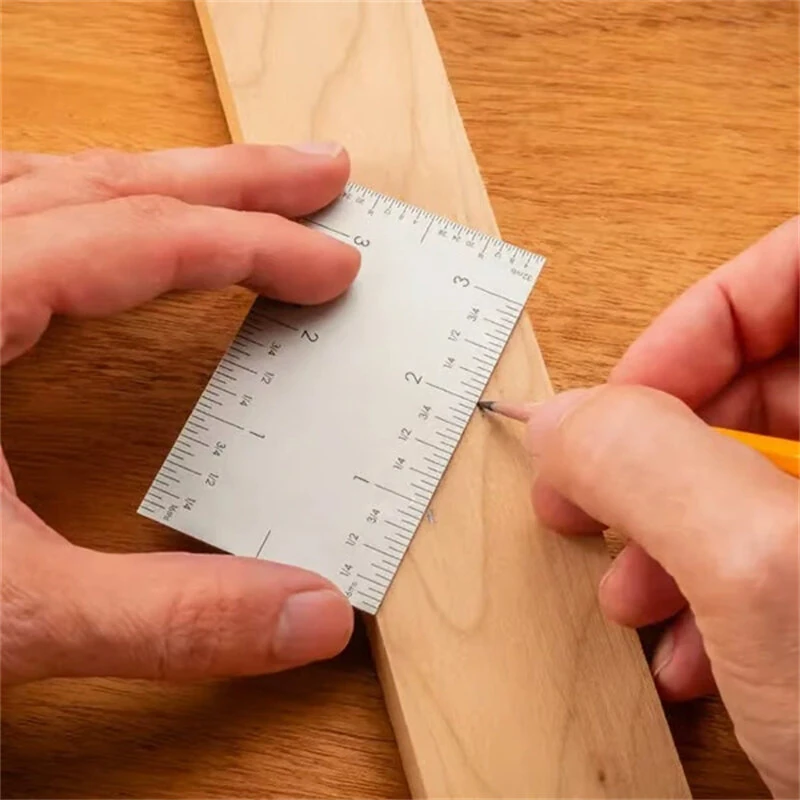 Stainless Steel Square Edge Ruler | 8.9 x 5 cm Compact Measuring Tool | Metric & Inch Markings