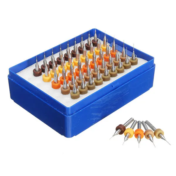 Drillpro 50pcs Tungsten Carbide Micro PCB Drill Bit Set | 0.25-0.45mm