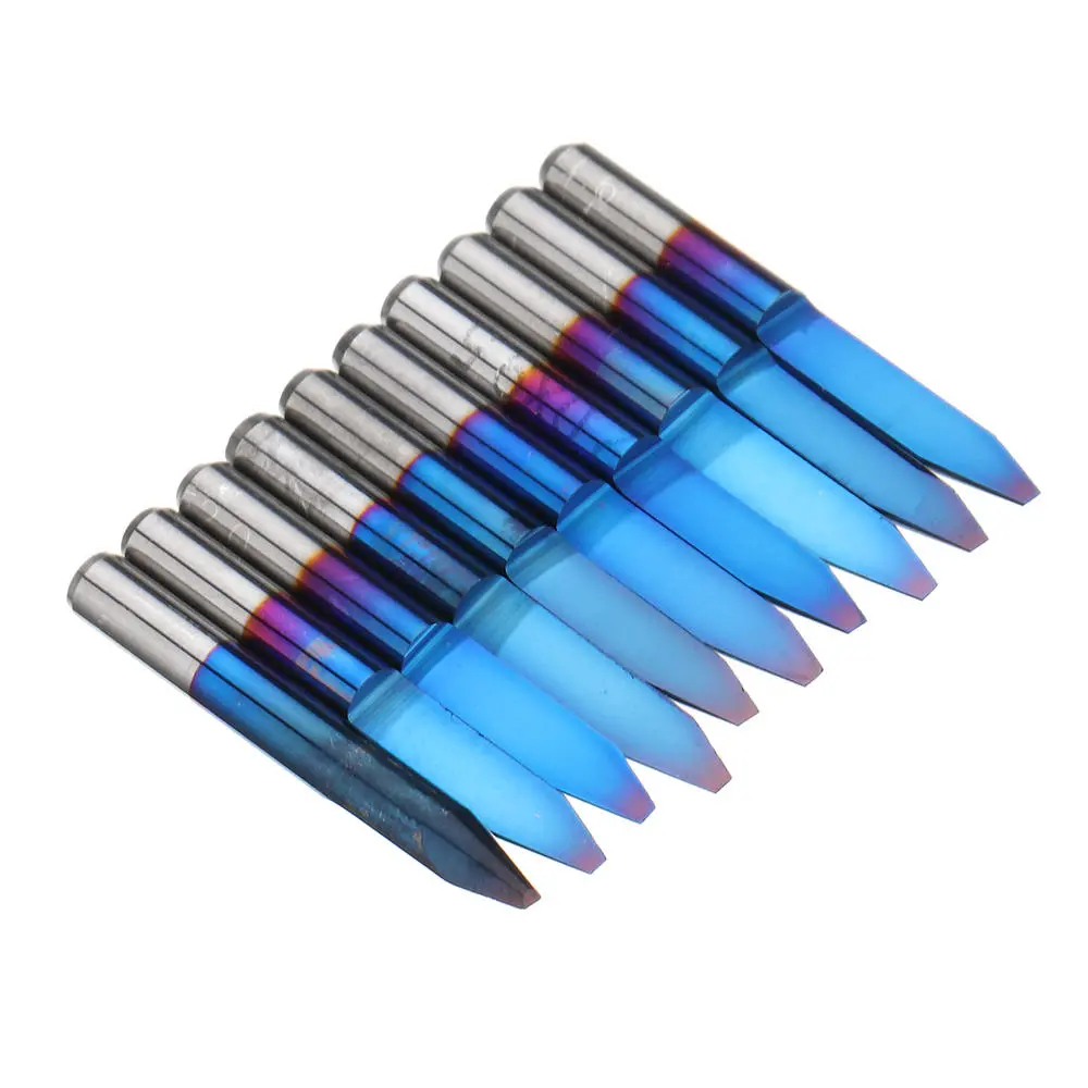 Drillpro 10pcs 0.1-1.5mm Blue Nano Carbide PCB Engraving Bits | 30 Degree Router Tool