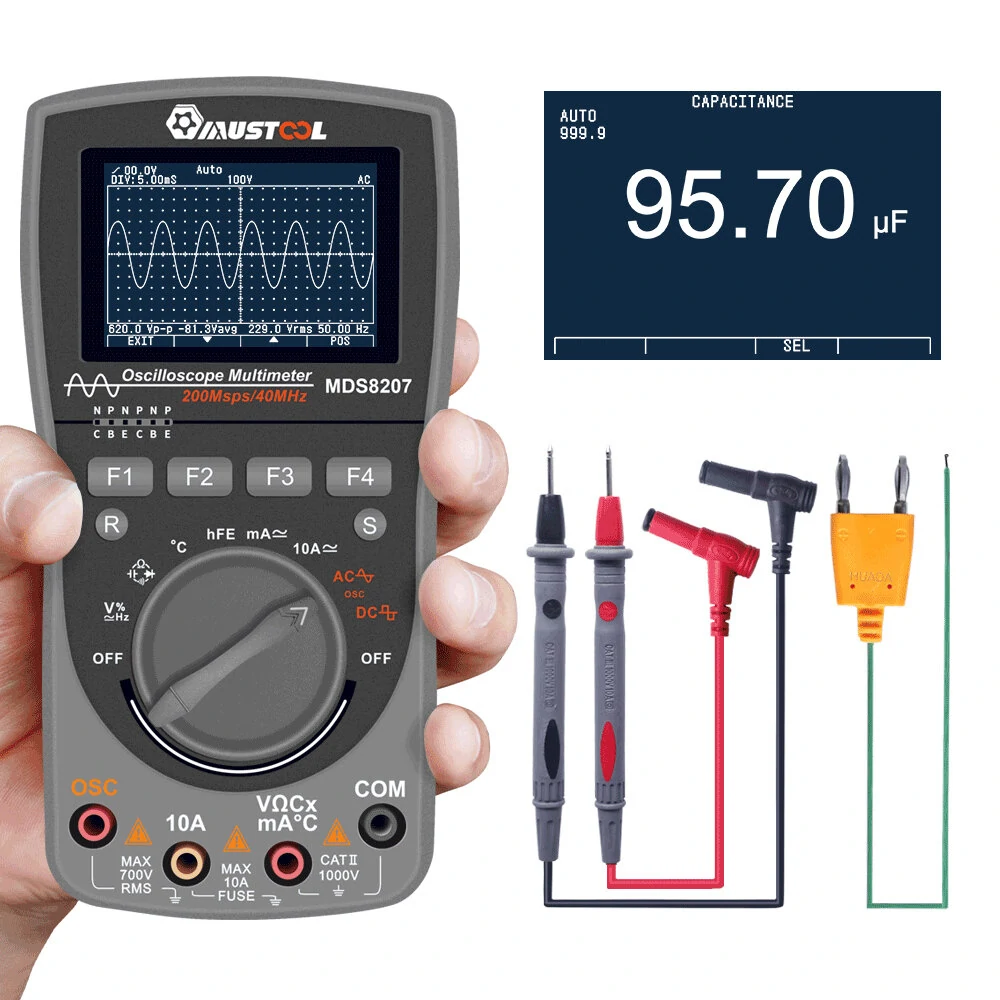 MUSTOOL MDS8207 2-in-1 Digital Oscilloscope & Multimeter - 40MHz 200Msps 6000 Counts