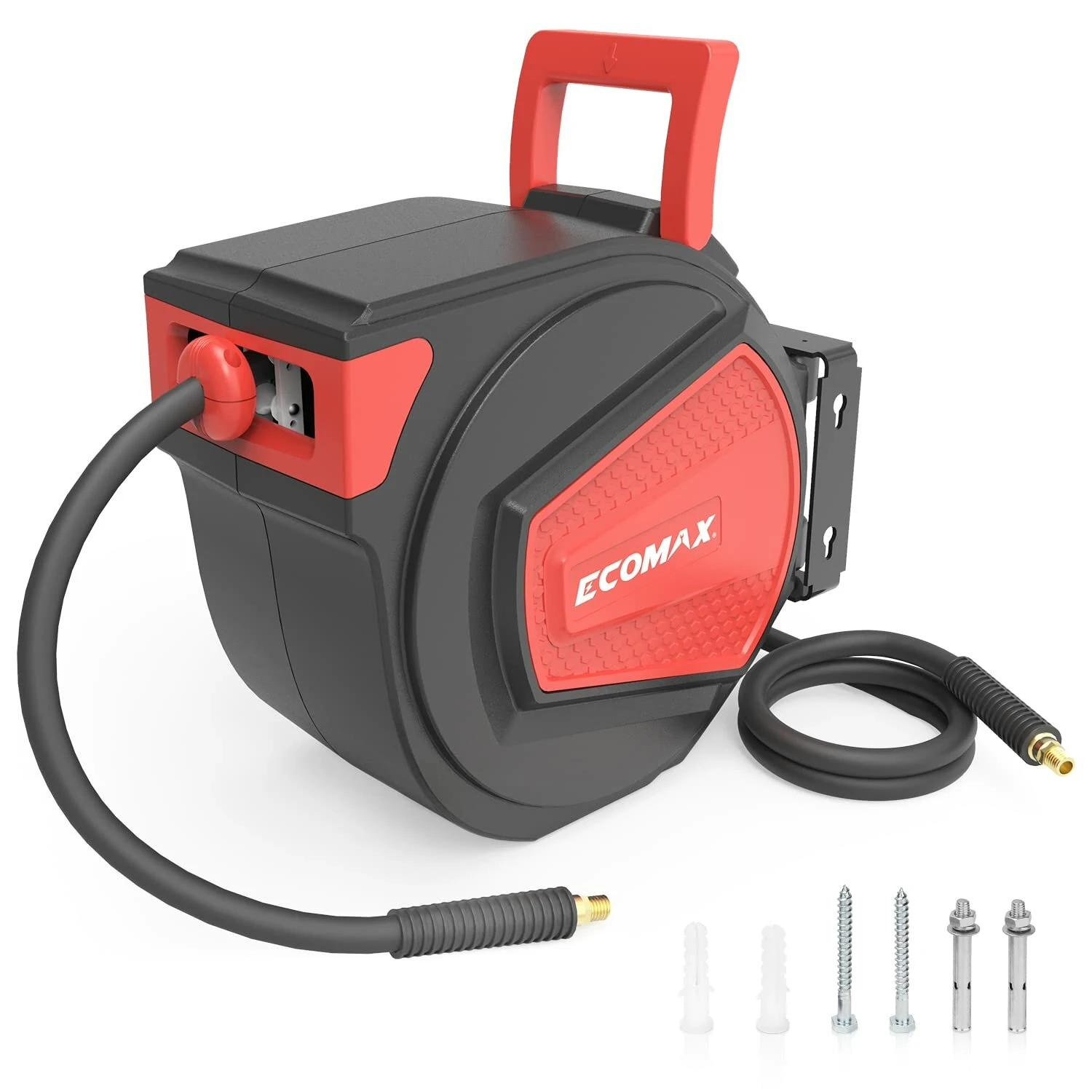 ECOMAX 3/8 in. x 50 ft Retractable Air Hose Reel | Auto Rewind Heavy Duty | 348 PSI