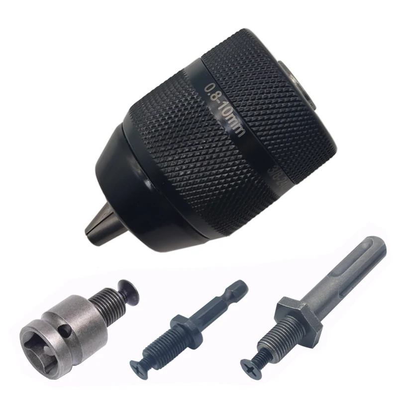 3-Jaw Drill Chuck Quick Change Adapter | 0.8-10mm Capacity | SDS-Plus to 3/8-24UNF & 1/4 Hex