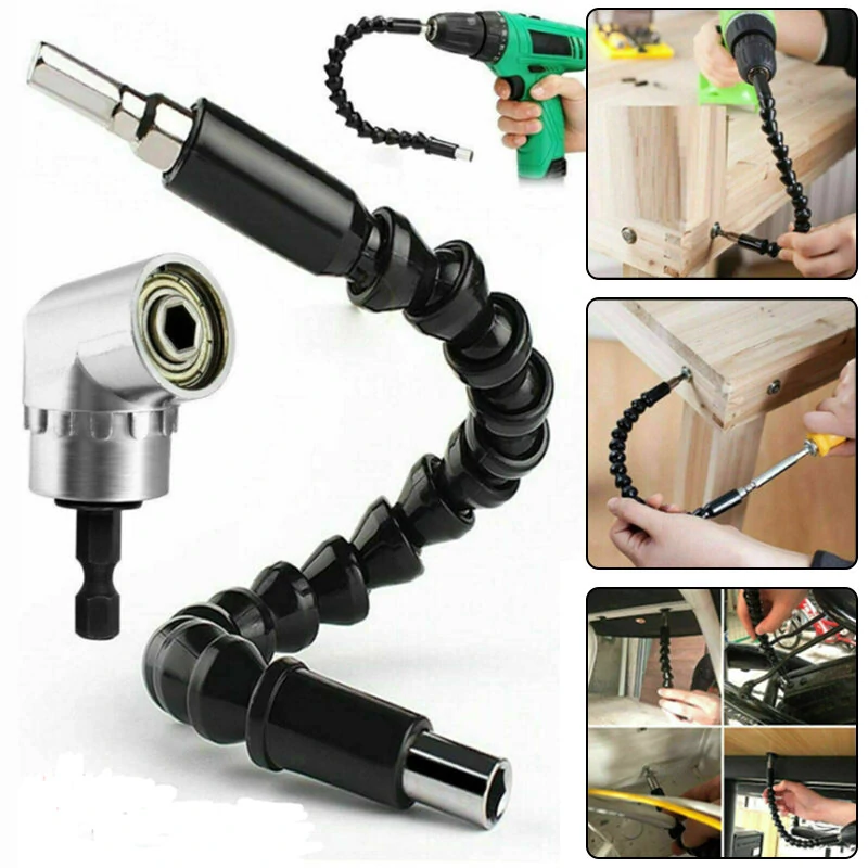Right Angle Drill Adapter - 105 Degree Flexible Shaft with Bit Holder | Screw Extractor