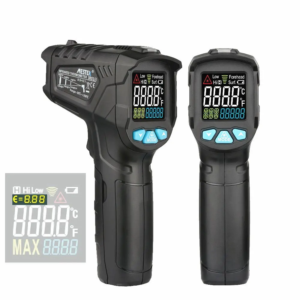 MESTEK IR01C Infrared Thermometer | -50 to 550°C, Humidity Meter, Color VA Screen