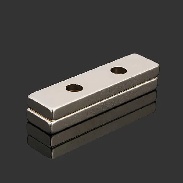 N35 40x10x4mm Strong Neodymium Block Magnets | Countersunk with 2 Holes | 2pcs