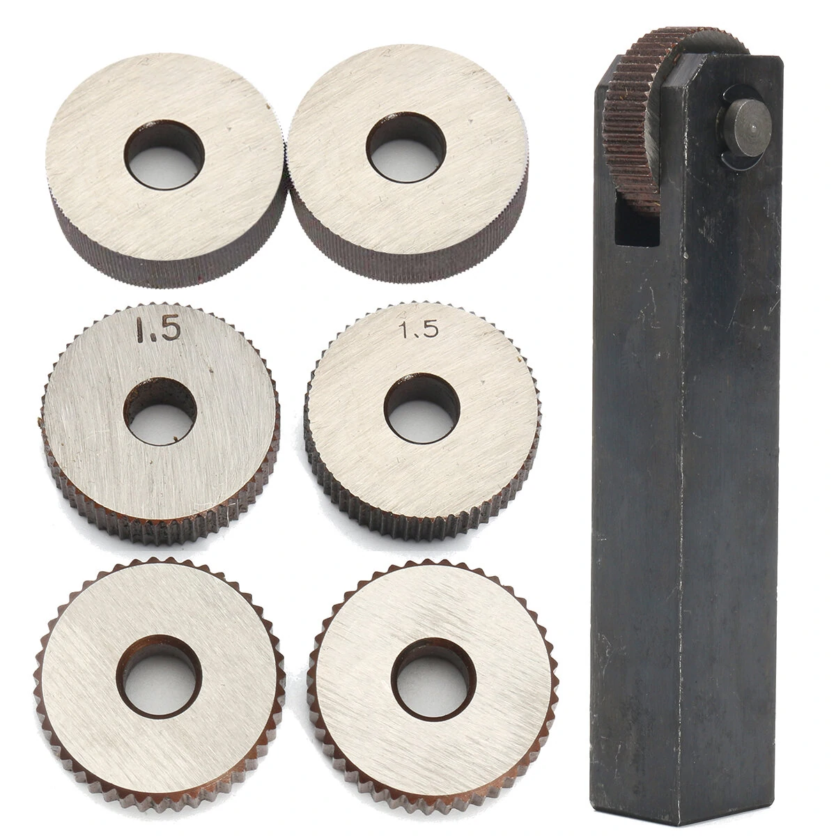7pcs Knurling Tool Set - 0.5/1.5/2mm Pitch Single Straight Wheel | Drill Attachment