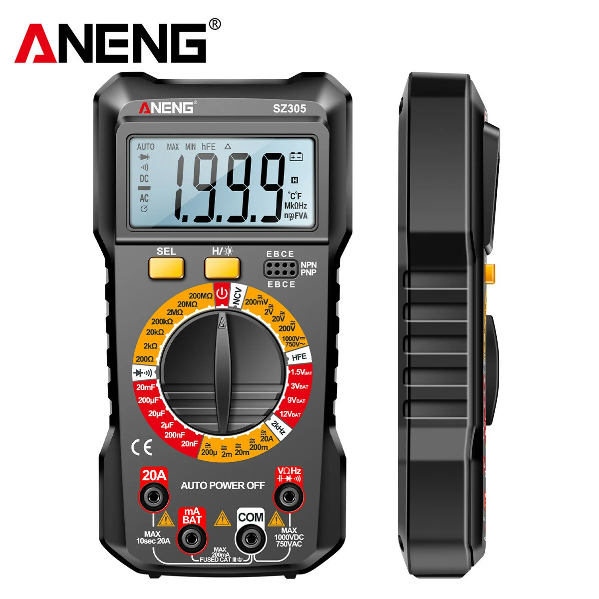 ANENG SZ305 1999 Counts Digital Multimeter | AC/DC Voltage Current Resistance