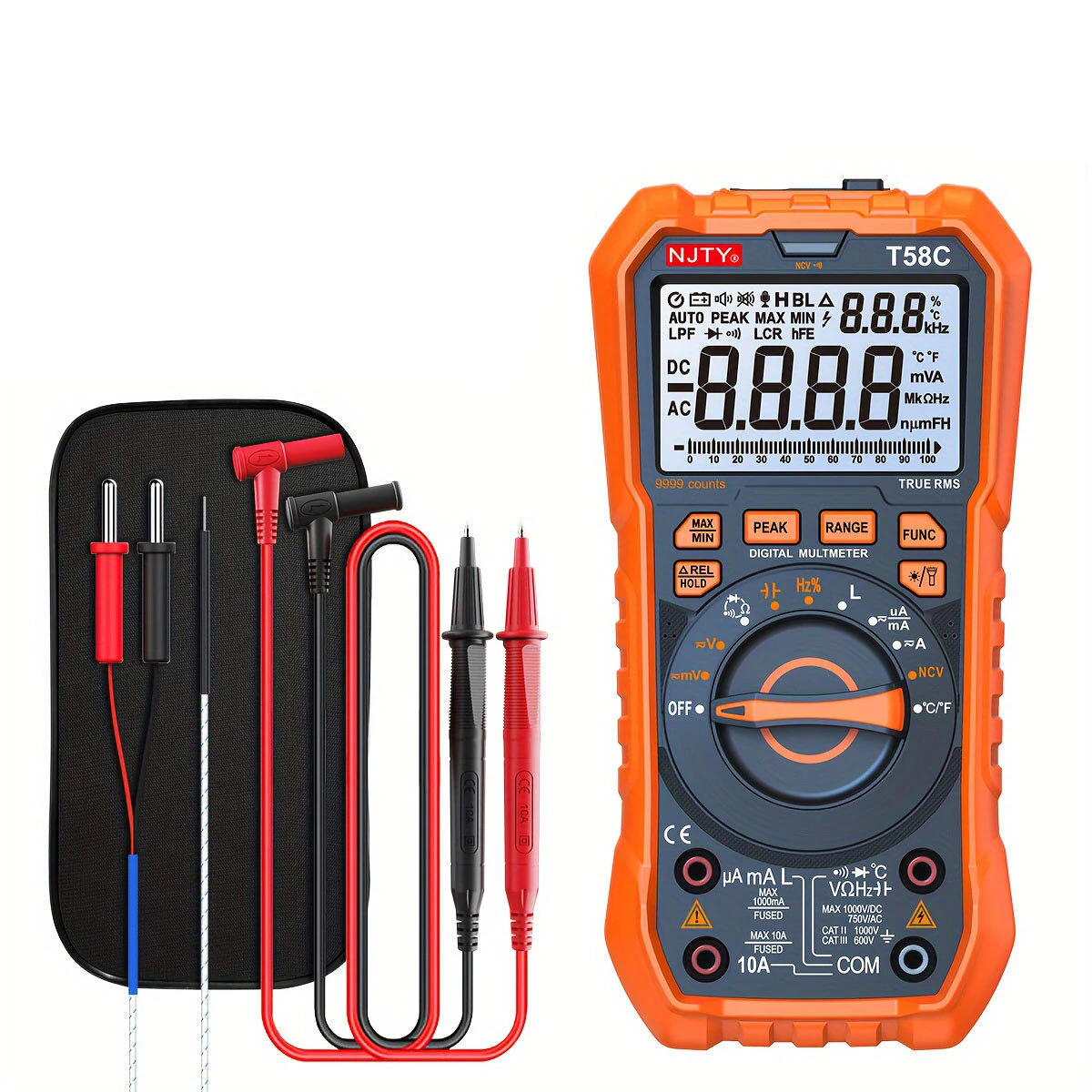 NJTY T58B T58C Inductance Multimeter | 9999 Counts AC DC Voltage Current Tester