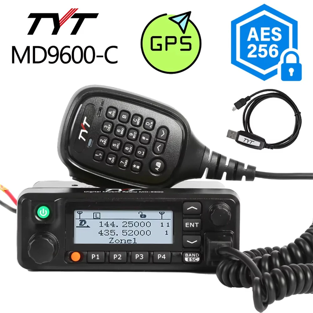TYT MD-9600 DMR Mobile Radio - Dual Band VHF UHF 50W GPS 1000 Channels