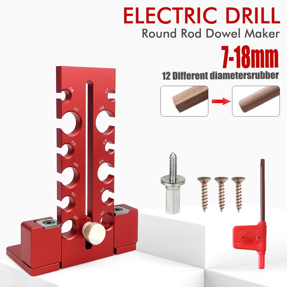 Woodworking Adjustable Dowel Maker Jig | 7mm-18mm Carbide Blade | Aluminum Alloy Drill Tool