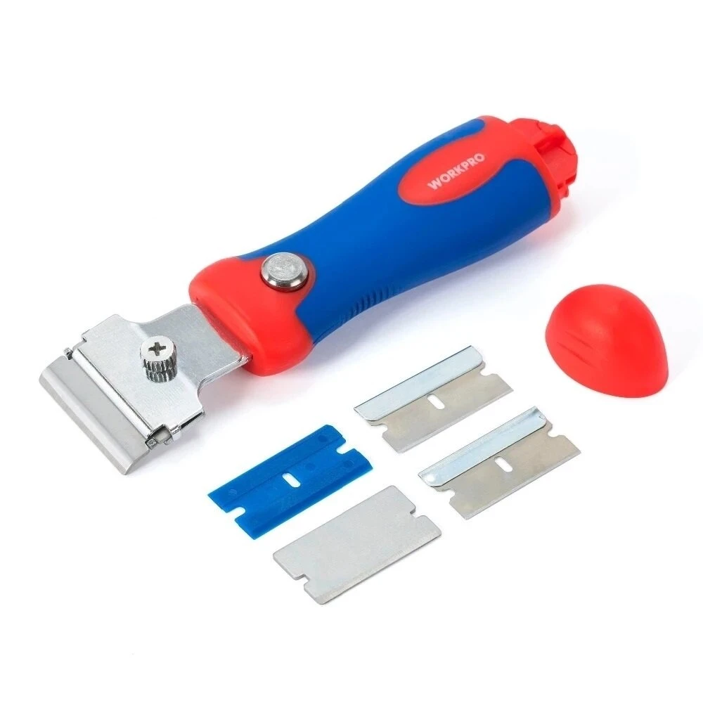 WORKPRO Retractable Window Scraper - 4 Position Grip Handle & Glass Cutter