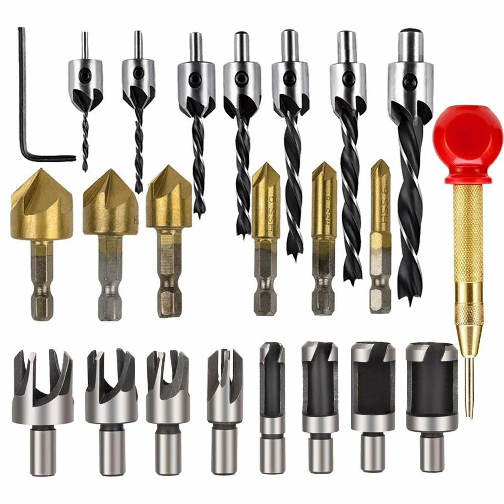 Woodworking Chamfer Countersink Drill Bit 23-Piece Set | 1/4 Hex 90 Degree
