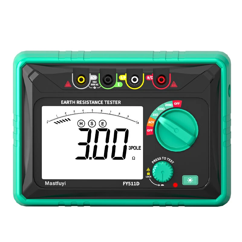 FY511D Earth Resistance Tester - 0-2kΩ Range & 600V Voltage - High Accuracy LCD