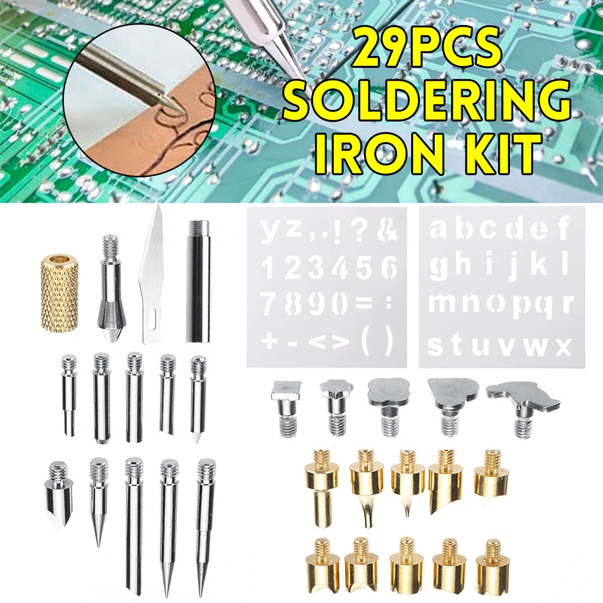 29Pcs Soldering Iron Kit with Conversion Head & Stencil | Copper Steel Tip