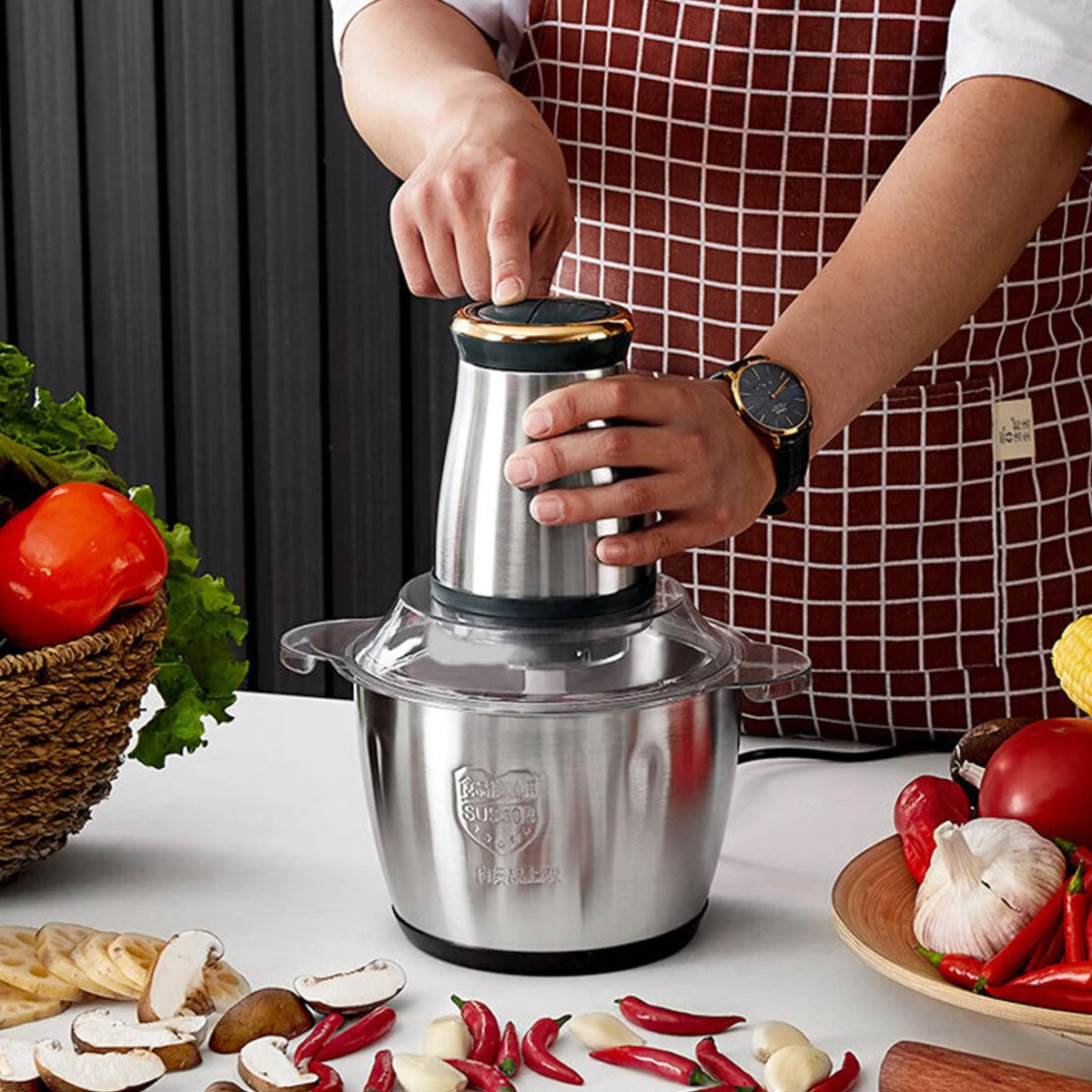 220V Electric Meat Grinder - 3L Stainless Steel Food Chopper & Vegetable Shredder