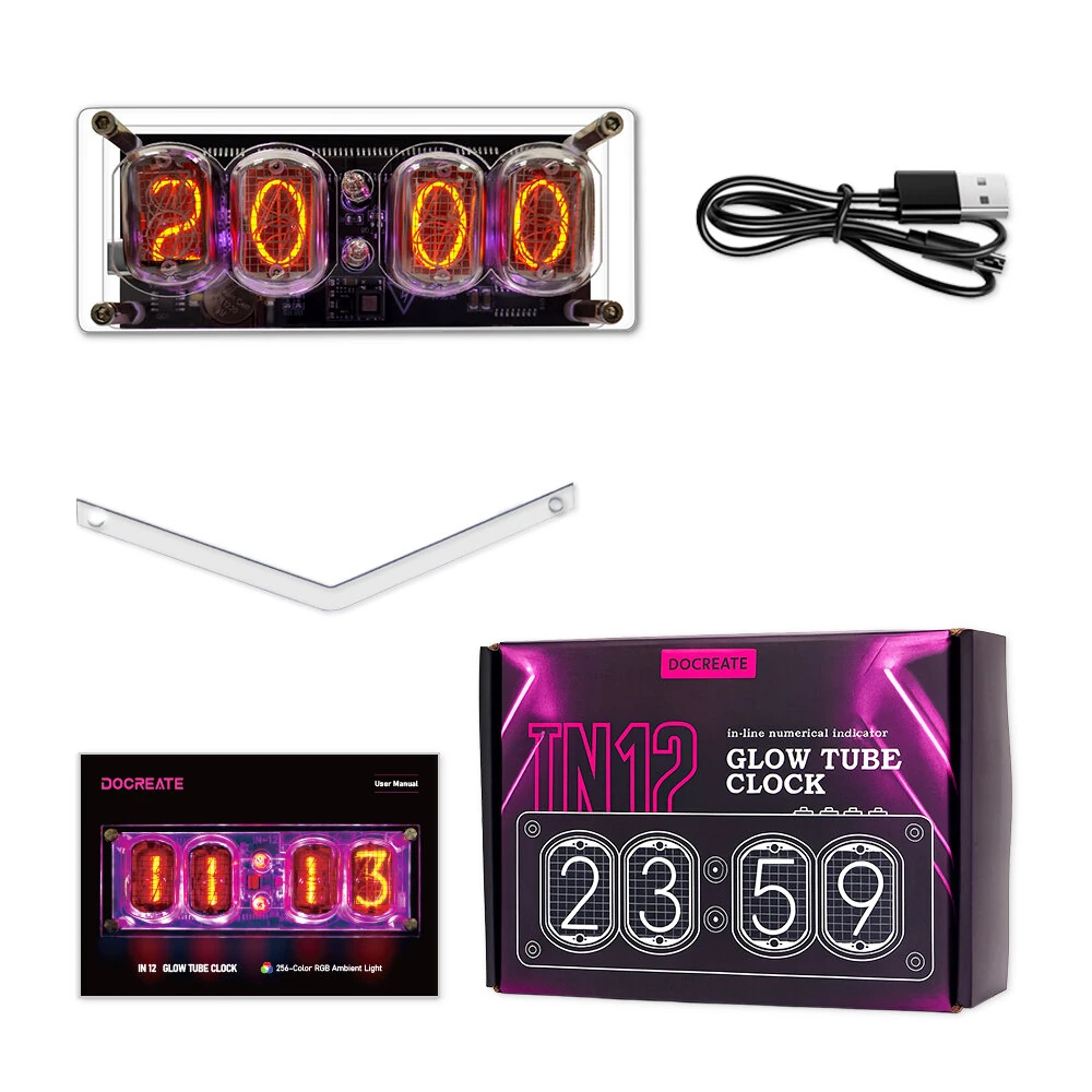 IN-12 Glowing Clock - 4-bit Retro LED Display with 4 Dials | Desktop Accessories