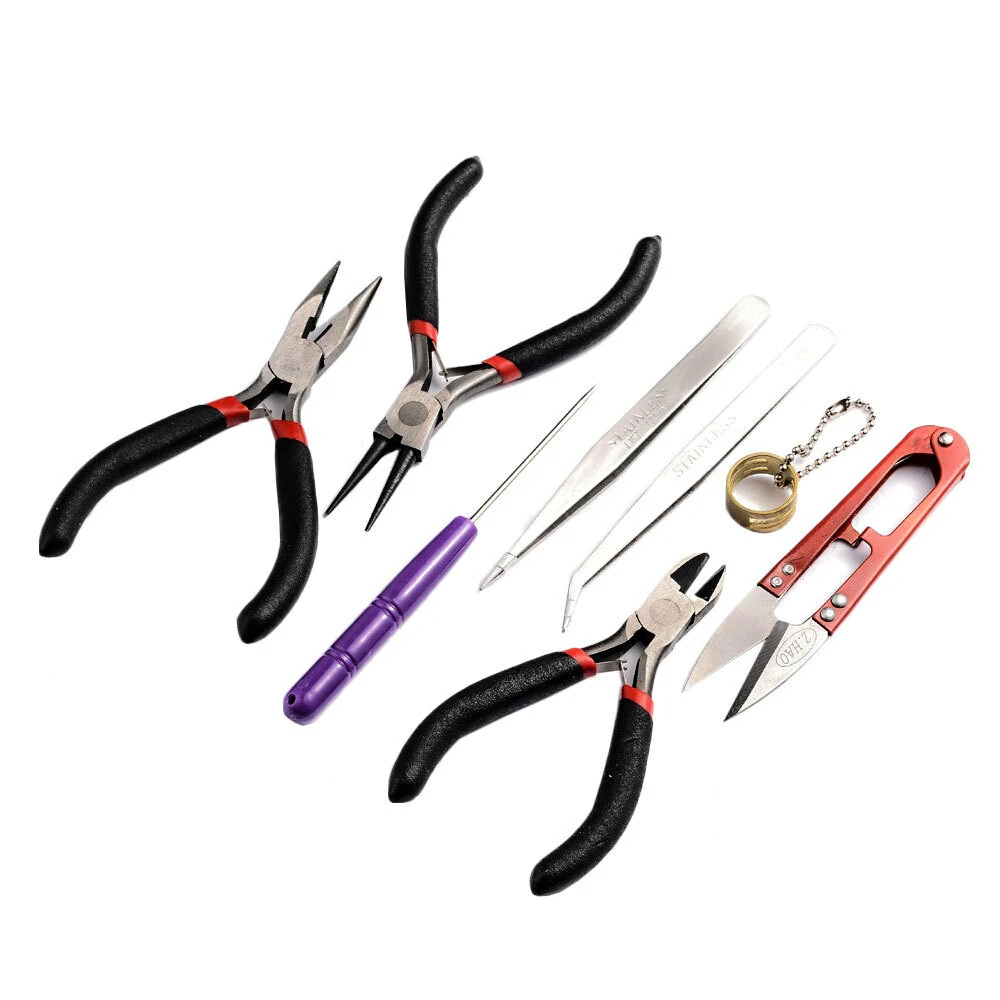 Mini Black Bent Crimping Pliers Set - 8PCS DIY Jewelry Making Tool Kit
