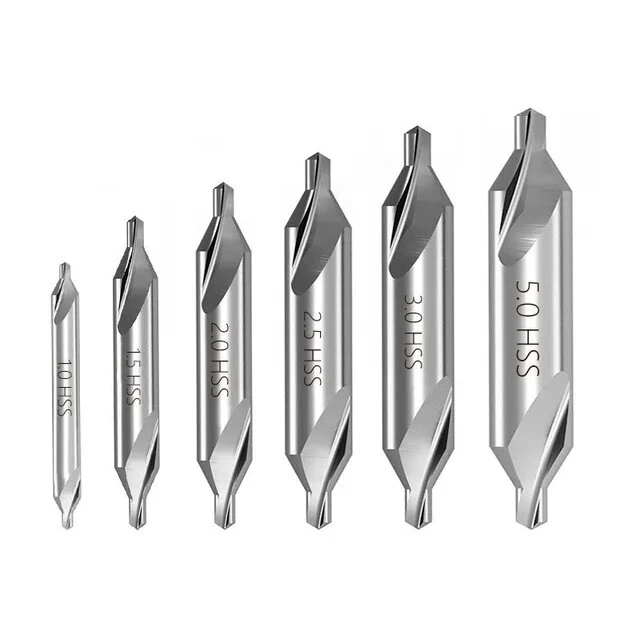 6PCS M2 High-Speed Steel Center Drill Bits Set - 60 Degree 1.0-5.0mm for Lathe