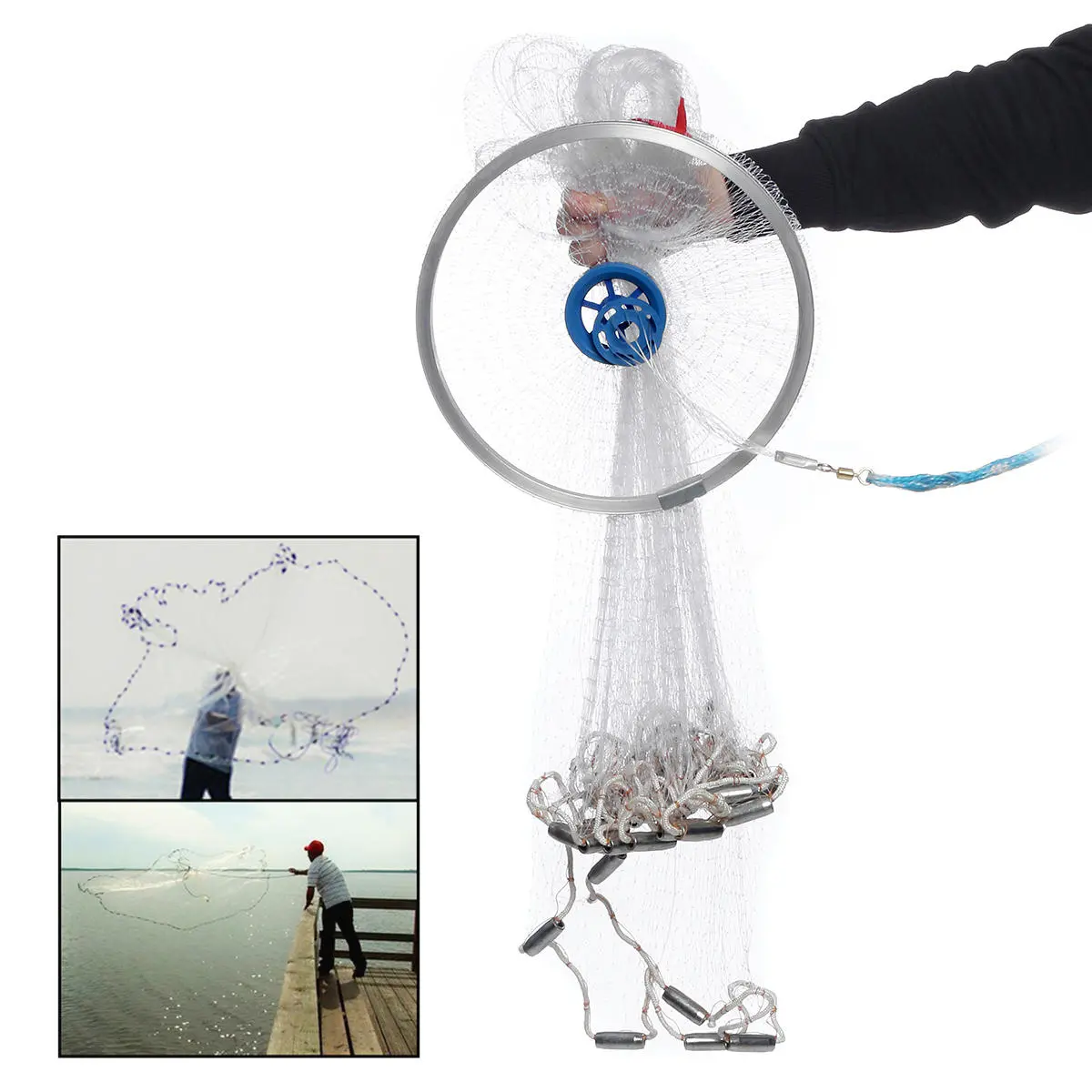 Easy Throw Manual Fishing Net - 4.2M 14FT Casting Net with Nylon Line & Sinker