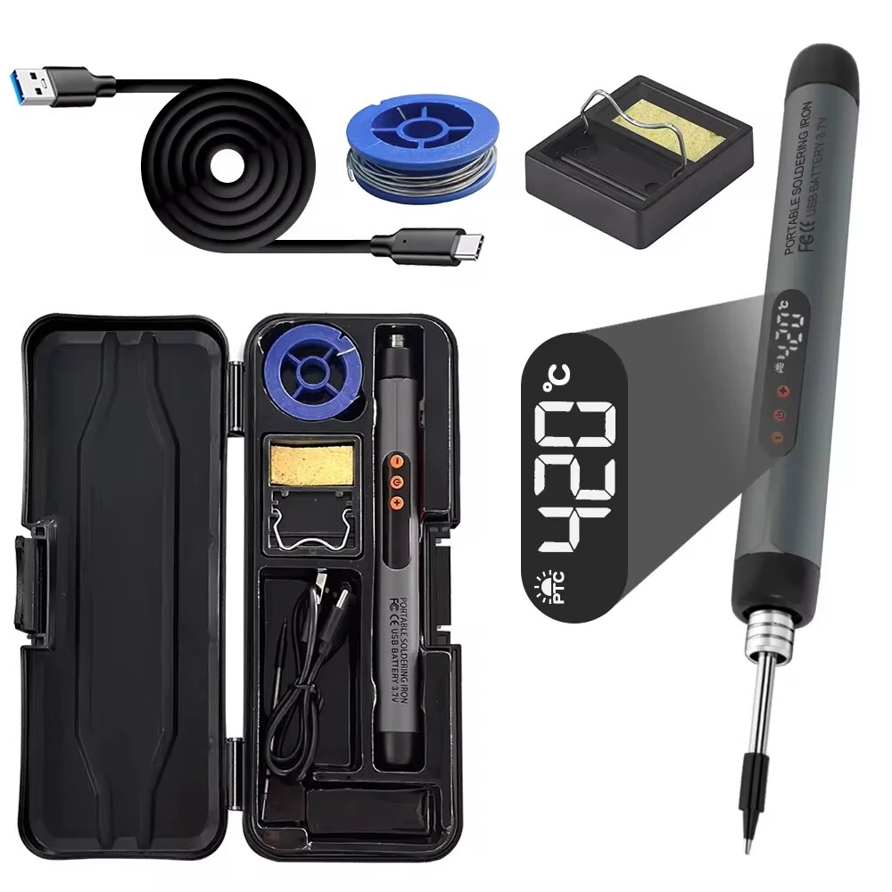 Wireless USB Soldering Iron 8W | Adjustable 300-450°C | Type-C Charging & Battery