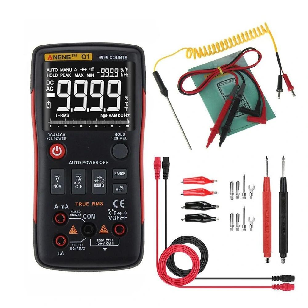 ANENG Q1 9999 True RMS Multimeter - AC/DC Voltage, Current, Resistance, Capacitance, Temp, Auto/Manual Range, Analog Graph Display