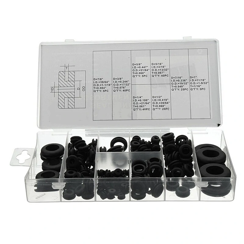 180pc Rubber Grommets & Retaining Ring Set - Wiring Cable Gasket Kit for Blanking Holes