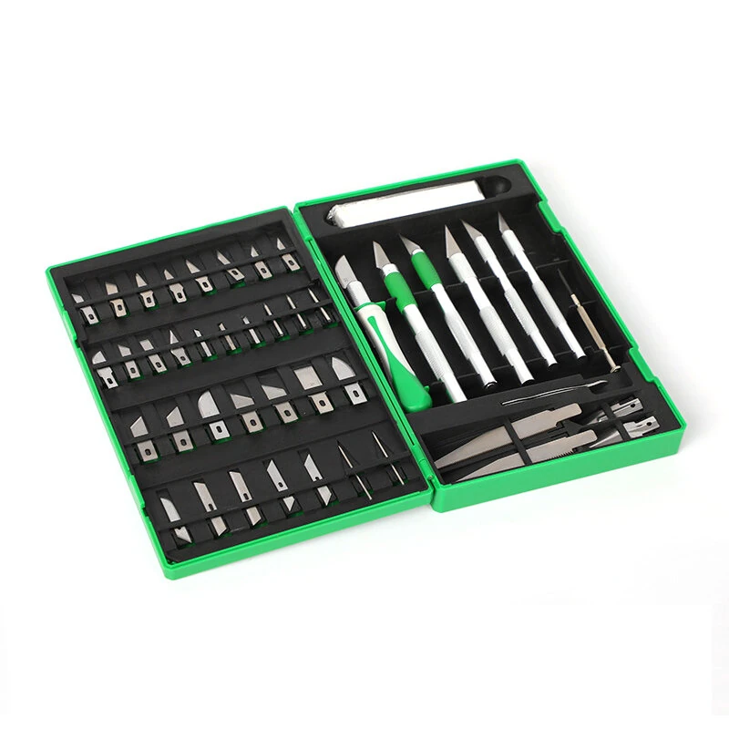Craft Knife Set - 50 Pcs Aluminum Non-Slip Handle | SK2 Carbon Steel Blades | Precision Cutting & Engraving Tools