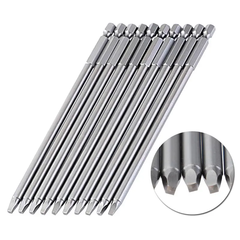 10pcs 150mm SQ2 Square Driver Bit Set | S2 Steel 1/4 Hex Magnetic | For Pocket Hole Jig & Woodworking