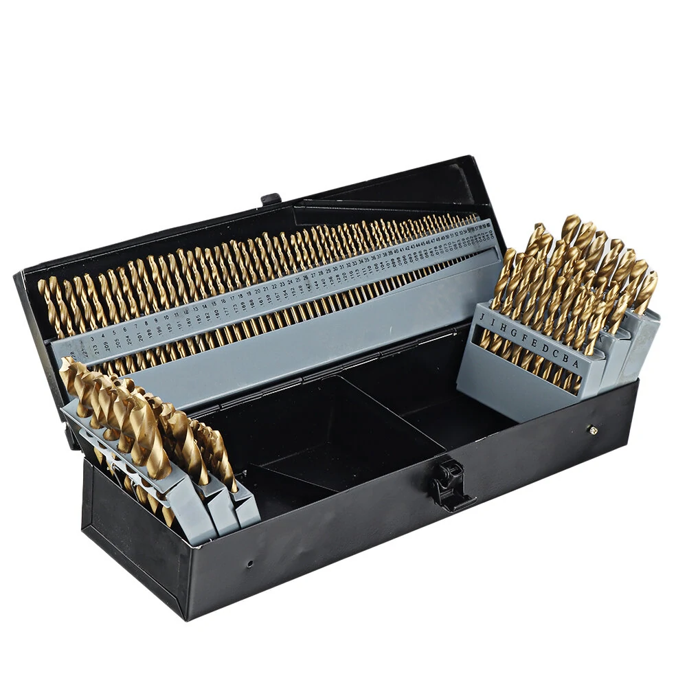 Drillpro 115 Pcs HSS Drill Bit Set | Titanium Coating | 1/16-1/2 & #60-#1 Sizes