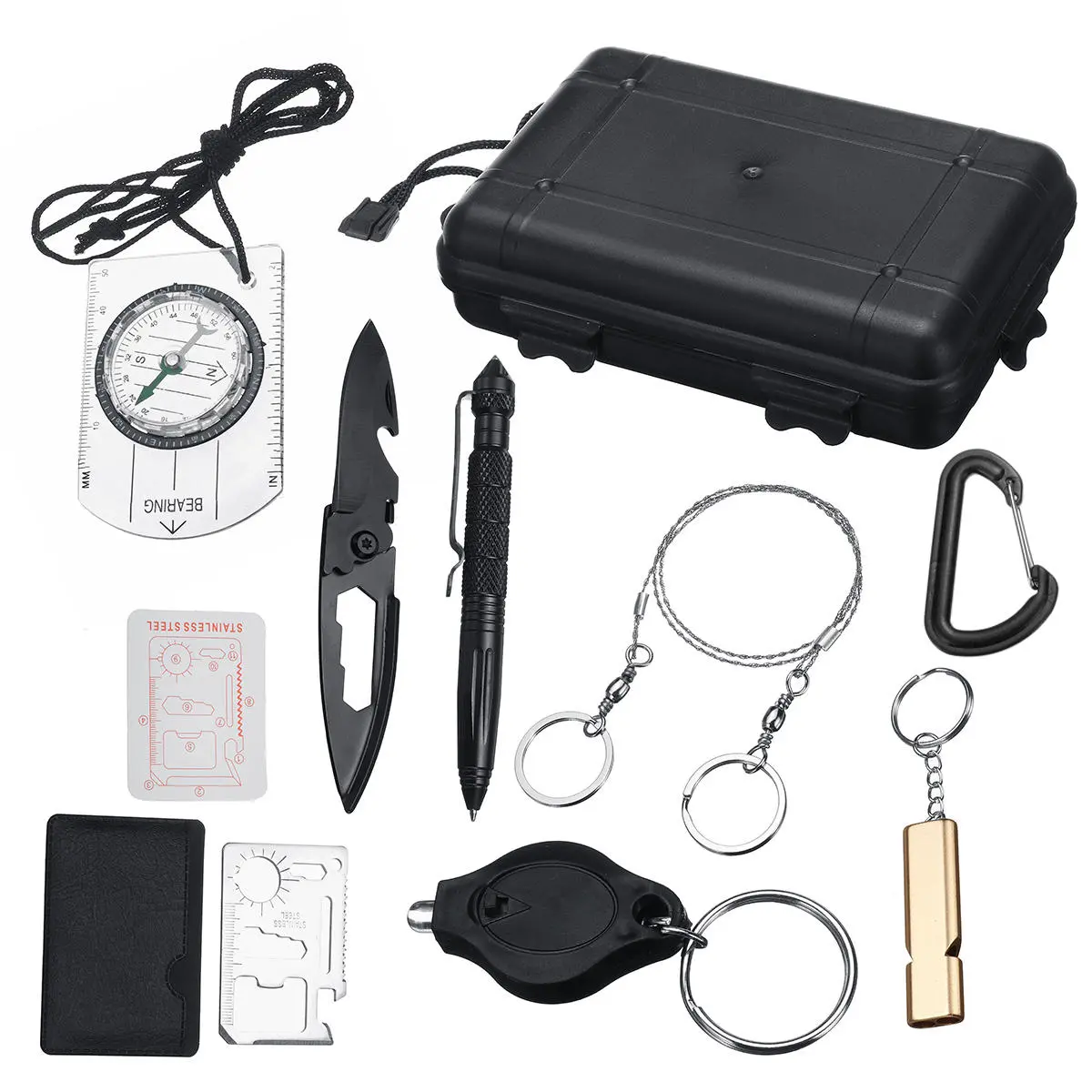 9 in 1 SOS Emergency Kit - Outdoor Survival Gear & Camping Tools Box
