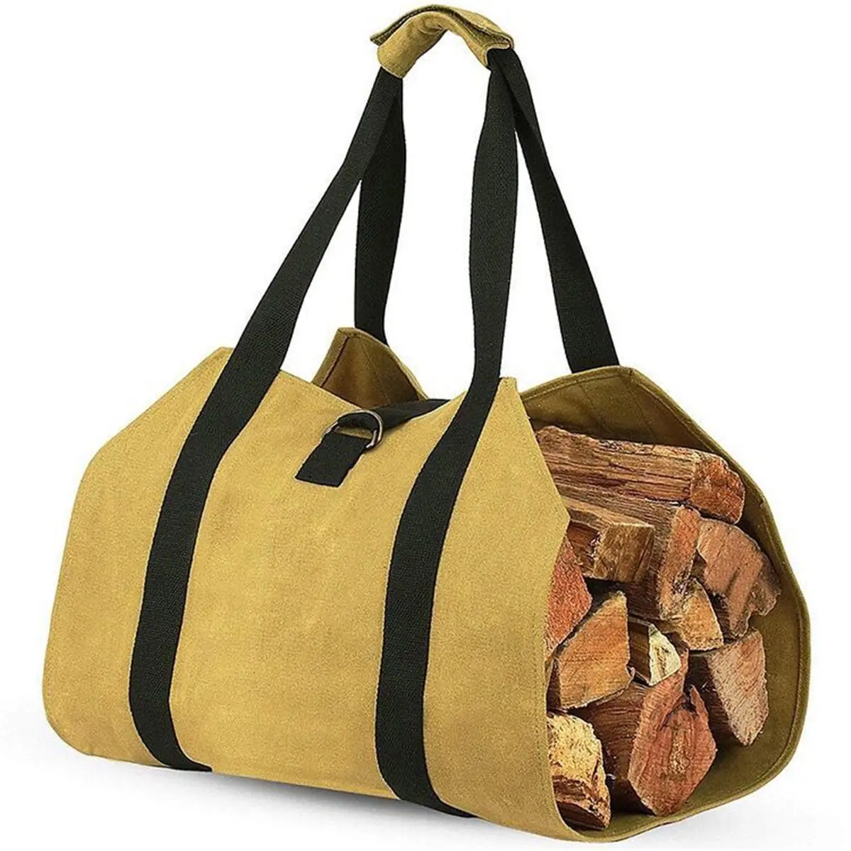Log Carrier - 16oz Waxed Canvas Firewood Tool Bag for Fireplace