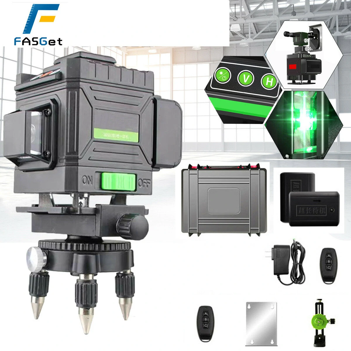360° Green Cross Laser Level | 8/12/16 Lines | Self-Leveling with Remote Control
