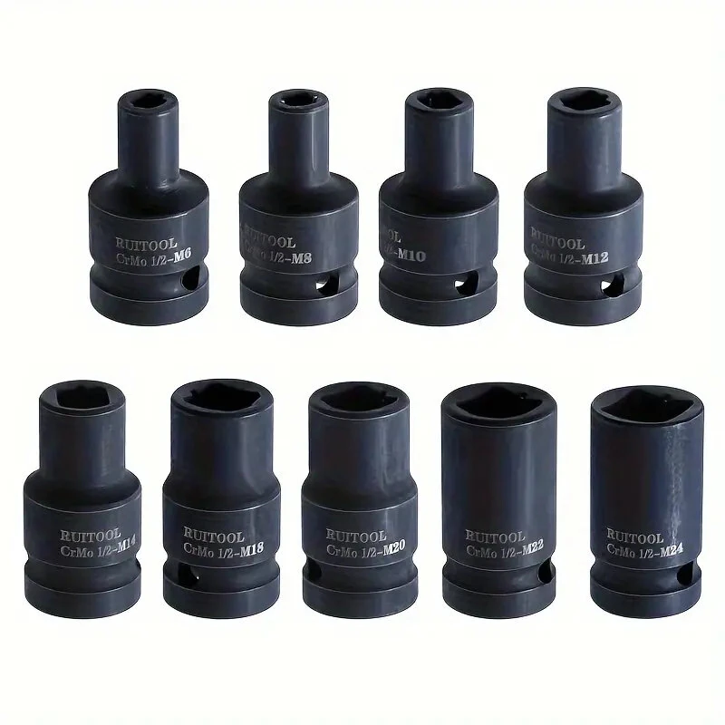 9PCS Chrome Molybdenum Tap Set M6-M24 | 1/2 Square Interface | High Strength