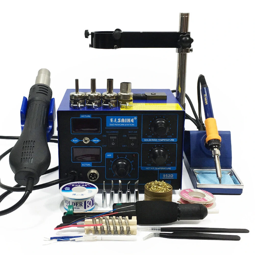 Saike 952D 760W Soldering Station | 110V/220V AC | Hot Air Rework & BGA SMD