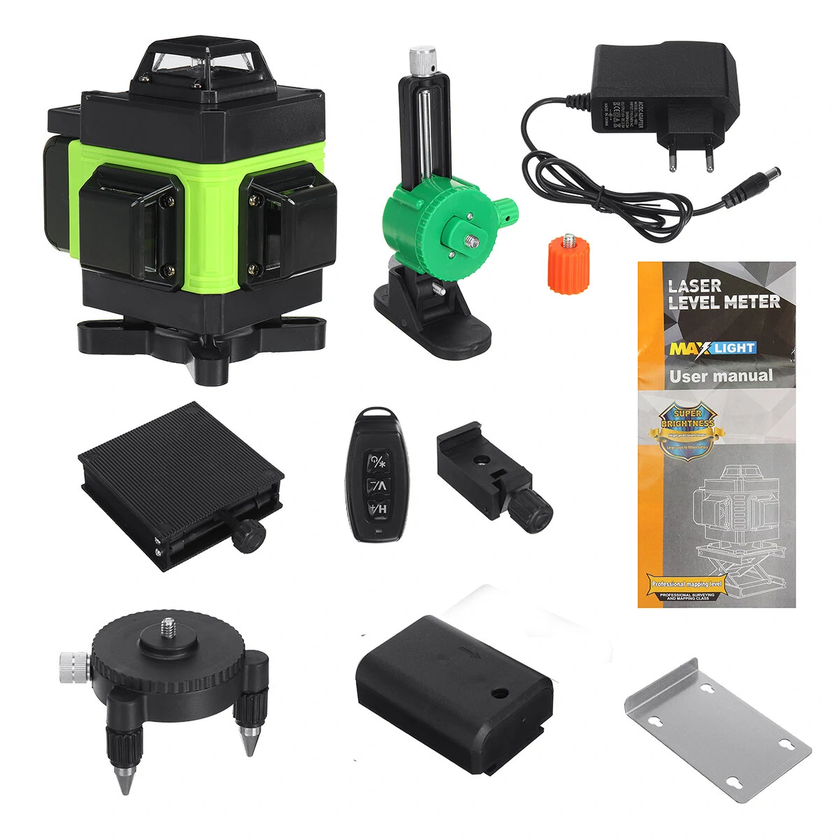 16 Line Green Laser Level - Self-Leveling 3D Horizontal & Vertical - Indoor Outdoor with Remote