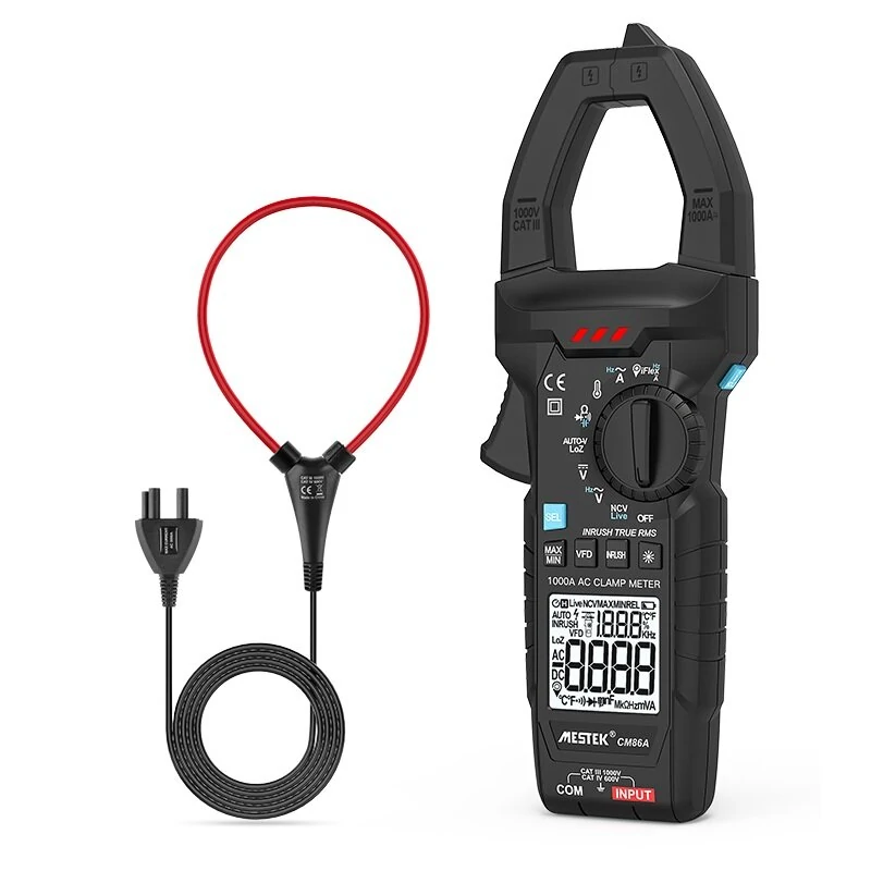 MESTEK CM86A 1000A AC Clamp Meter | Auto-Range, Measures Current Voltage Temperature