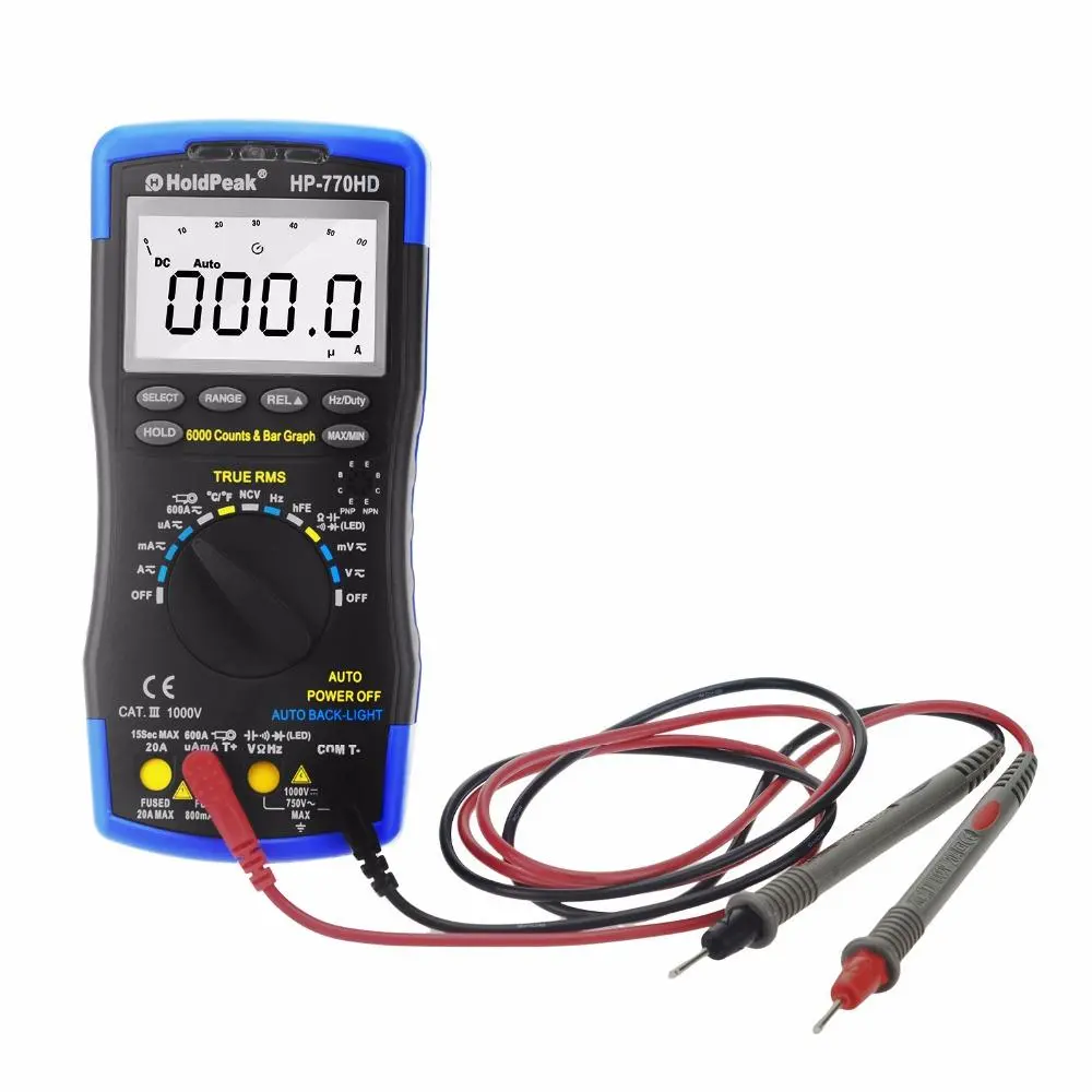 HoldPeak HP-770HD True RMS Digital Multimeter | Autorange AC/DC Voltage Tester