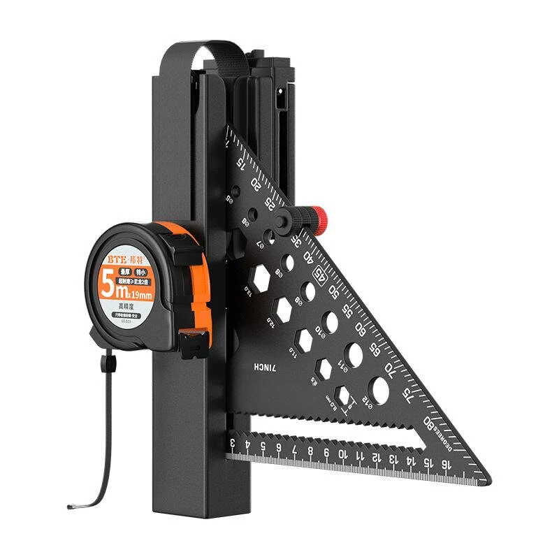 Portable 7 Inch Aluminum Triangle Ruler - 5m Steel Tape Measure & ABS Belt Clip