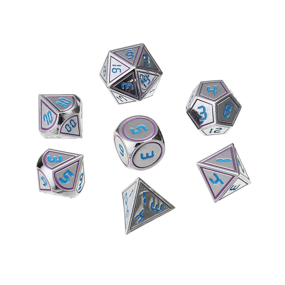 7Pcs Double Color Metal Polyhedral Dice Set | For DnD TTRPG & Children's Number Education