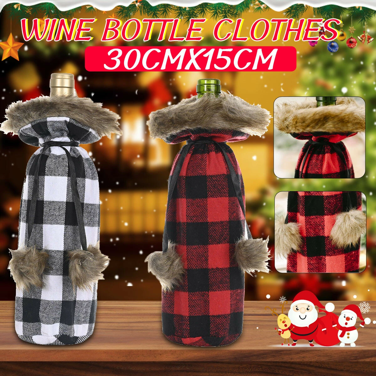 Christmas Wine Bottle Sweater - Santa Coat Design with Collar & Buttons | Xmas Party Decor Gift