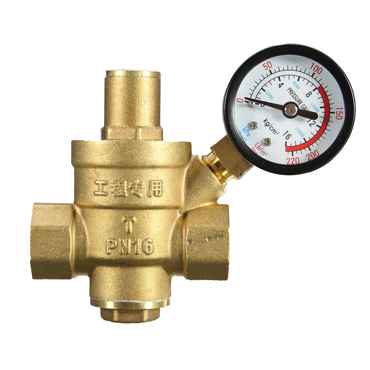 DN20 NPT 1/2 Adjustable Brass Water Pressure Regulator with Gauge Meter