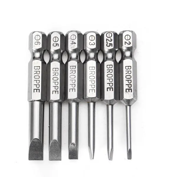 BROPPE 6Pcs Magnetic Screwdriver Bits - 50mm Flat Head Slotted 2.0-6.0mm