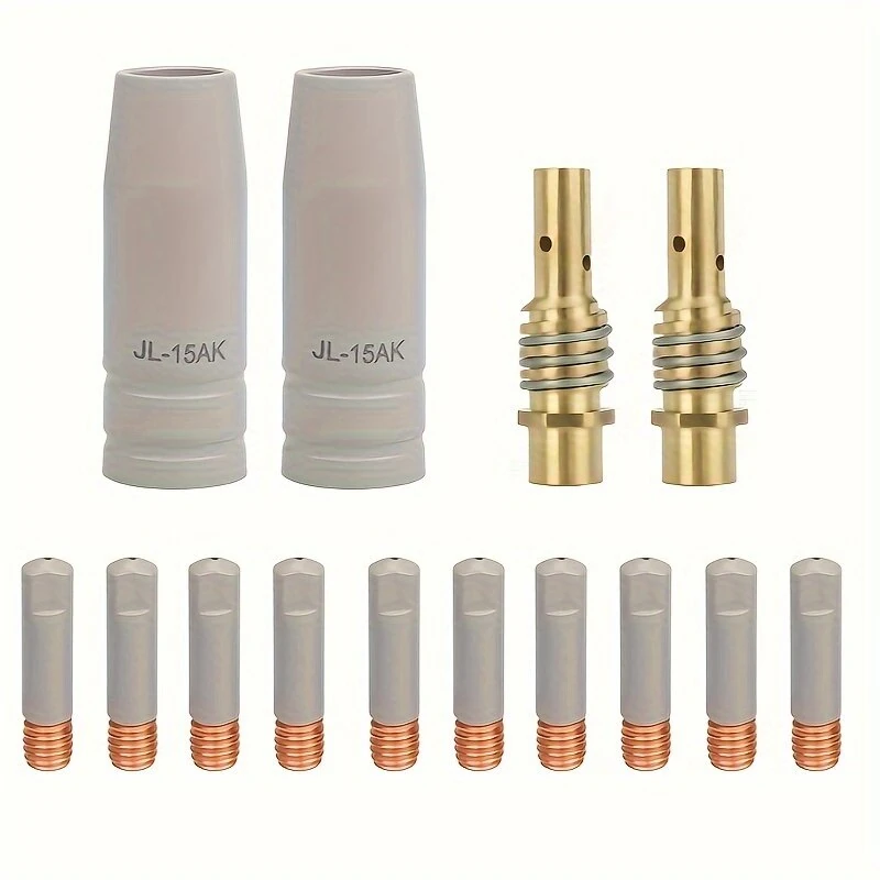 14pcs Yellow Brass No-Stick Welding Gun Tip Set - 15AK Industrial Electric Tool