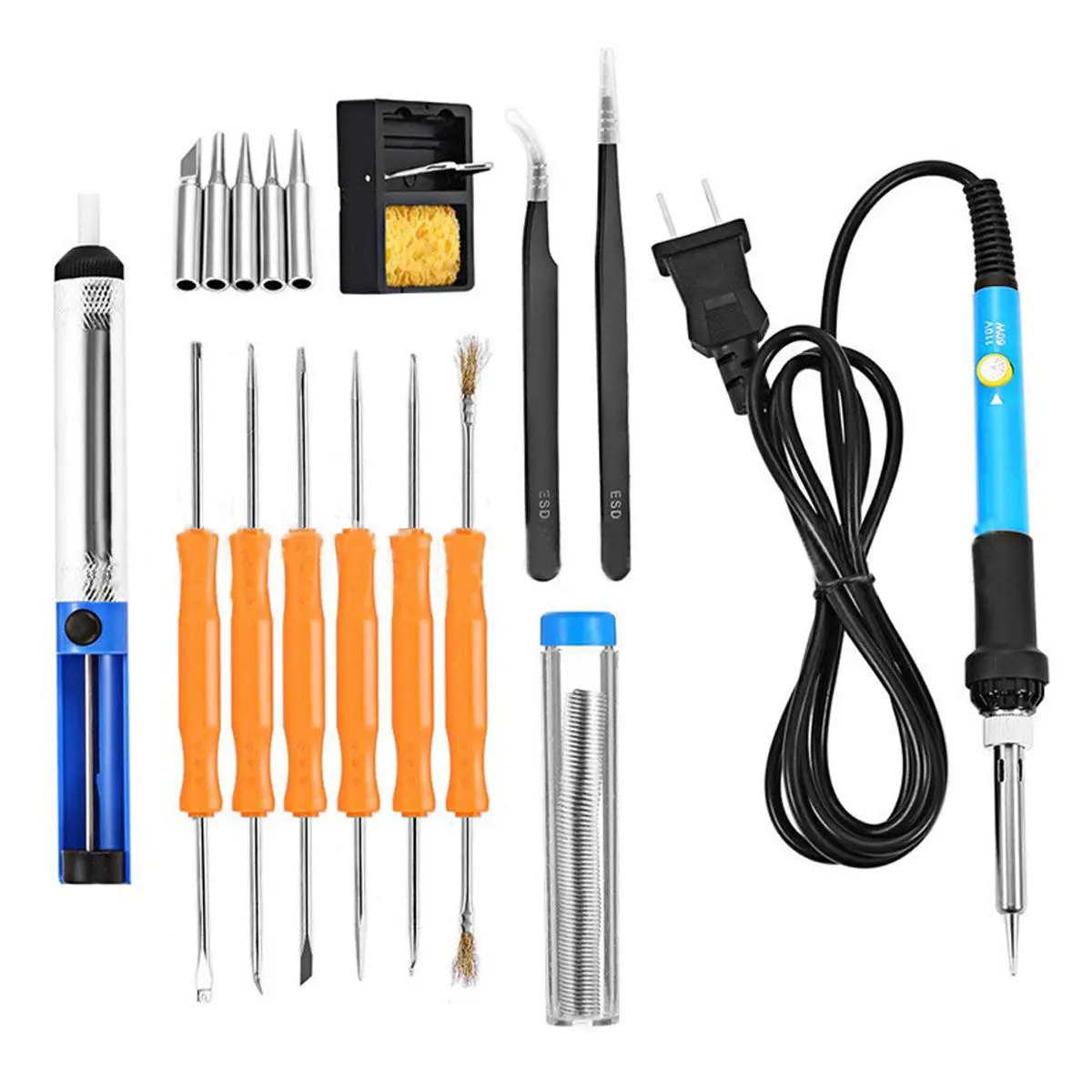 60W Adjustable Temperature Soldering Iron Kit | 20-in-1 Electronics Welding Tool Set