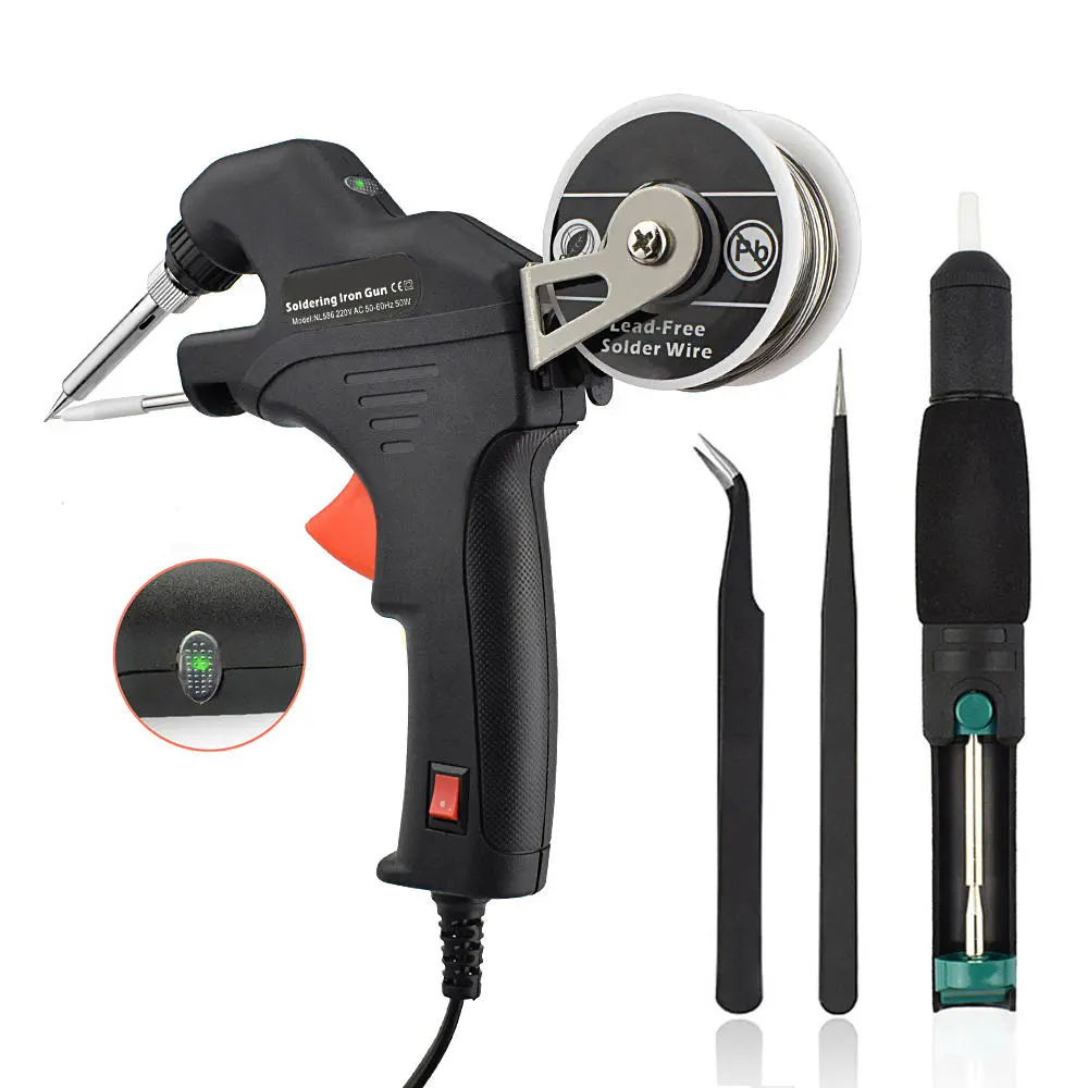 NEWACALOX 50W Electric Solder Iron Kit - Auto Feed & Internal Heating - EU/US Plug