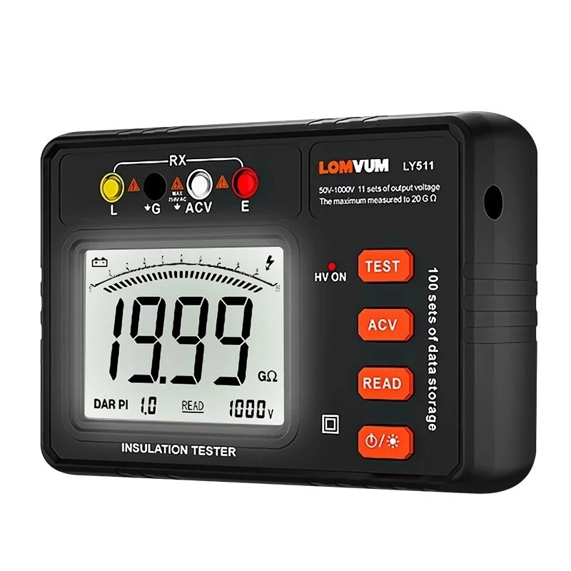 LOMVUM Insulation Resistance Tester 500V 1000MΩ - Digital Meter with Backlit Display
