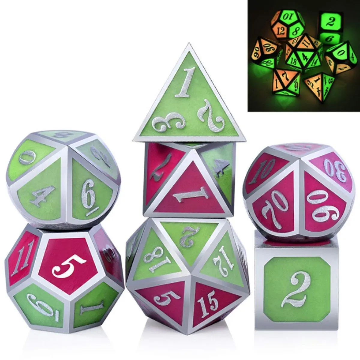 Zinc Alloy Polyhedral Dice Set - 7pcs Heavy Duty RPG Dice For Role Playing