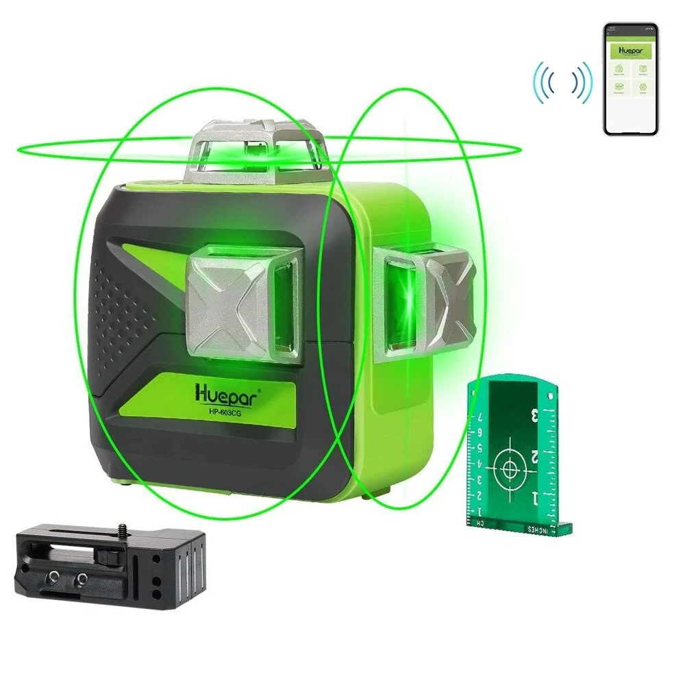Huepar 603CG-BT Green Beam 3D Laser Level | 12 Lines Self-Leveling | Bluetooth & USB Charge